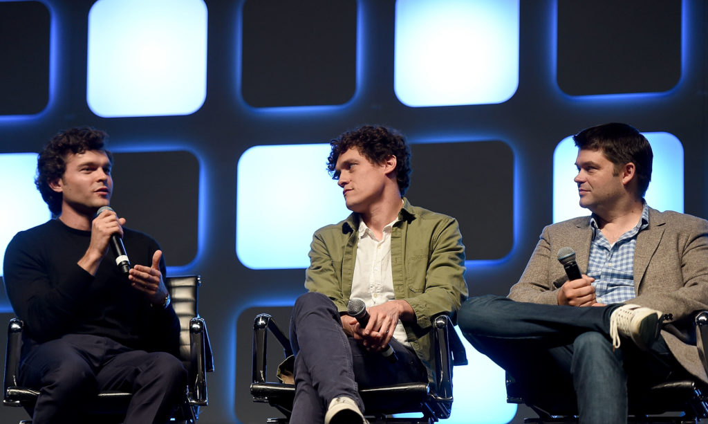LONDON, ENGLAND - JULY 17:  (L-R) John Boyega, Alden Ehrenreich and Chris Miller on stage during Future Directors Panel at the Star Wars Celebration 2016 at ExCel on July 17, 2016 in London, England.  (Photo by Ben A. Pruchnie/Getty Images for Walt Disney Studios) *** Local Caption *** John Boyega; Alden Ehrenreich; Chris Miller